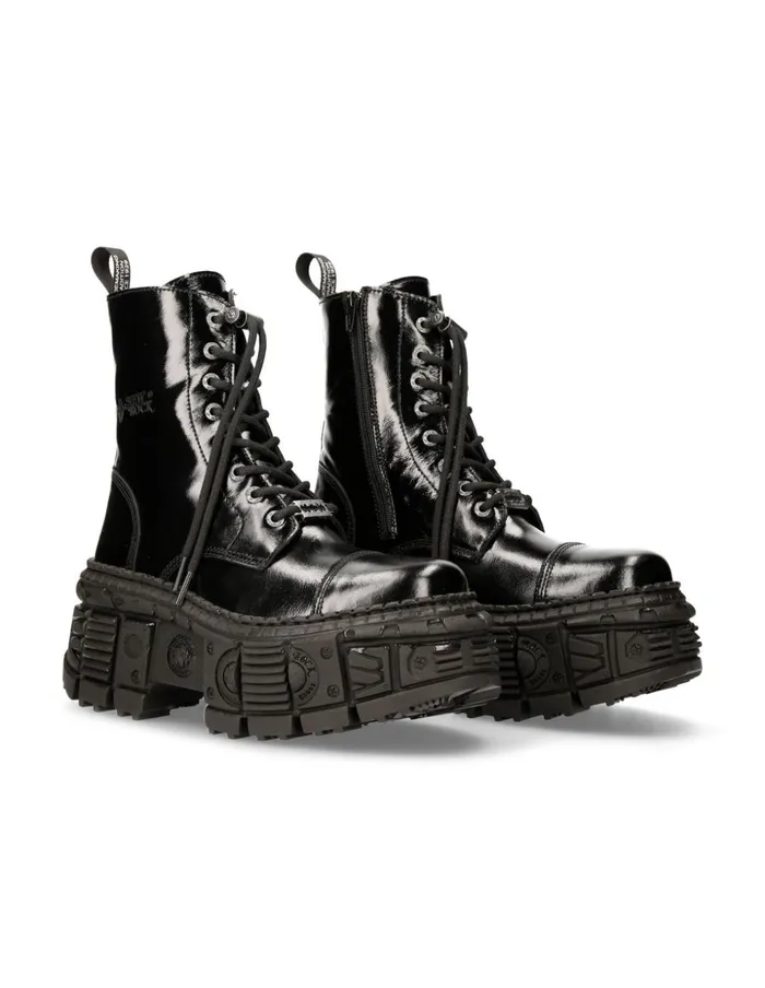 WomenMen Ankle Boot Black Tank MWall126S2 New Rock Boots