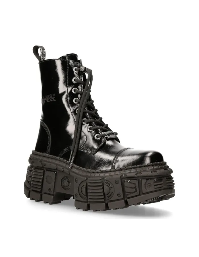 WomenMen Ankle Boot Black Tank MWall126S2 New Rock Boots