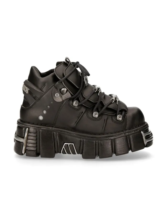 WomenMen Ankle Boot Black Tower With Laces M106Vs1 New Rock Booties WomenMen Ankle Boot Black Tower With Laces M106Vs1 New Rock Booties