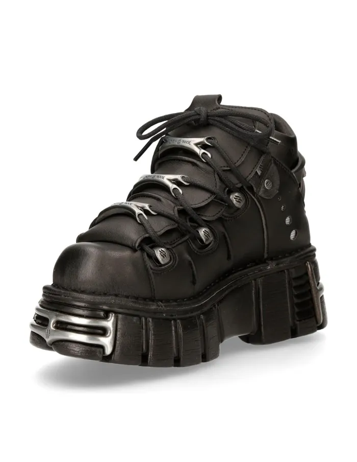 WomenMen Ankle Boot Black Tower With Laces M106Vs1 New Rock Booties WomenMen Ankle Boot Black Tower With Laces M106Vs1 New Rock Booties