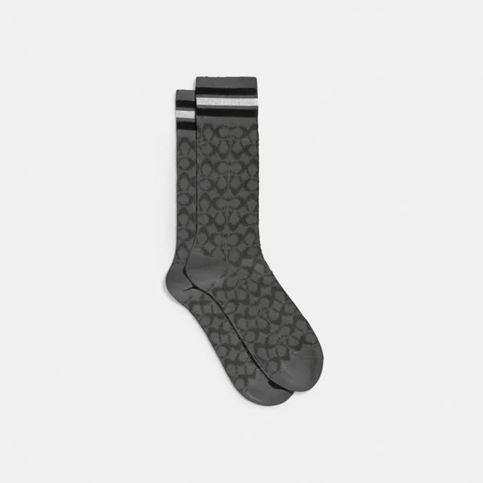 WomenMen Hats Scarves and Gloves Coach Signature Socks Charcoal Signature Multi WomenMen Hats Scarves and Gloves Coach Signature Socks Charcoal Signature Multi