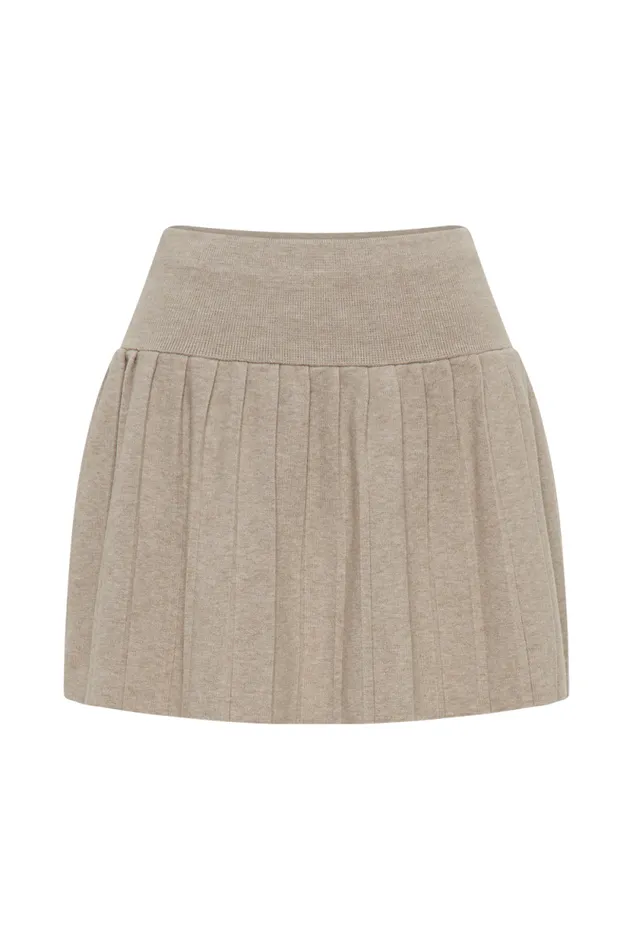 Women Meshki Bottoms Beverly Knit Pleated Mini Skirt 8211 Oak