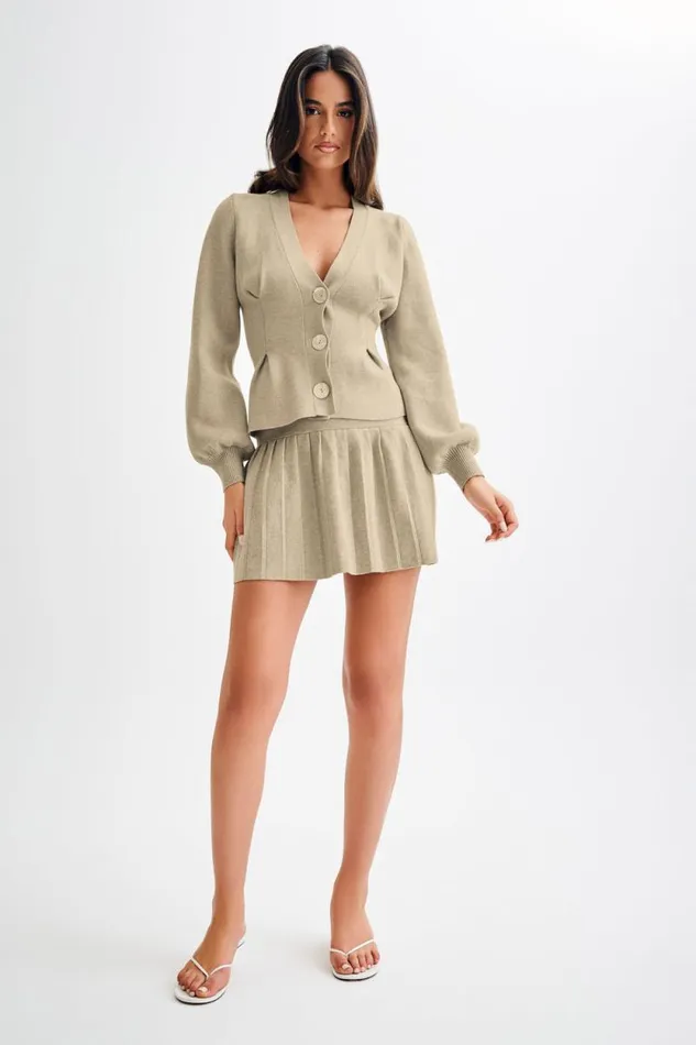 Women Meshki Bottoms Beverly Knit Pleated Mini Skirt 8211 Oak
