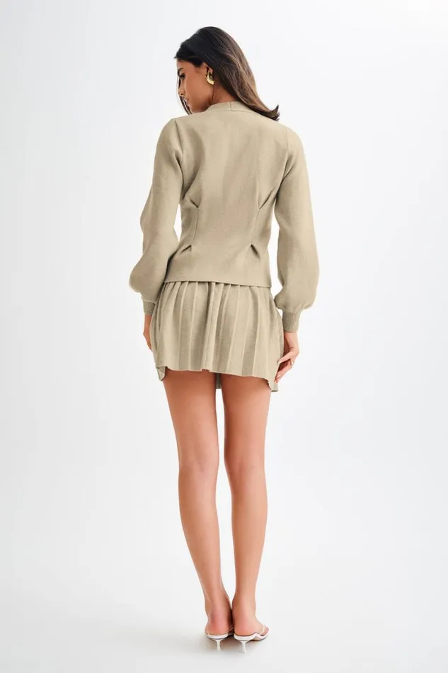 Women Meshki Bottoms Beverly Knit Pleated Mini Skirt 8211 Oak