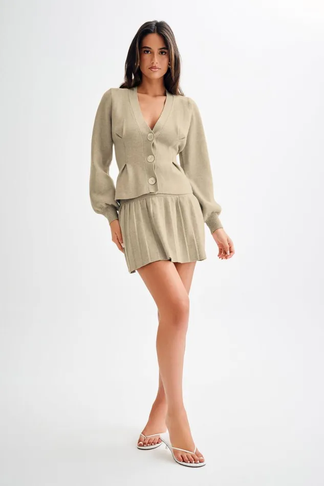 Women Meshki Bottoms Beverly Knit Pleated Mini Skirt 8211 Oak