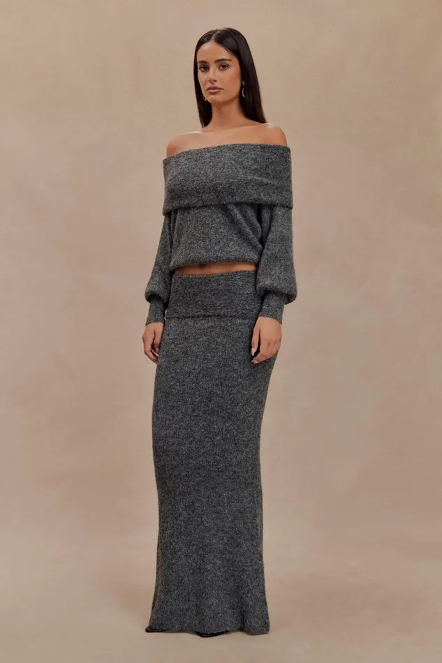 Women Meshki Bottoms Charlotte Knit Maxi Skirt With Overlay 8211 Charcoal
