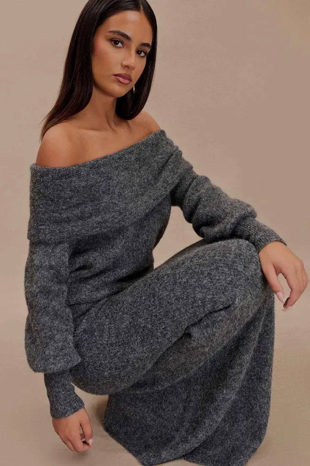 Women Meshki Bottoms Charlotte Knit Maxi Skirt With Overlay 8211 Charcoal
