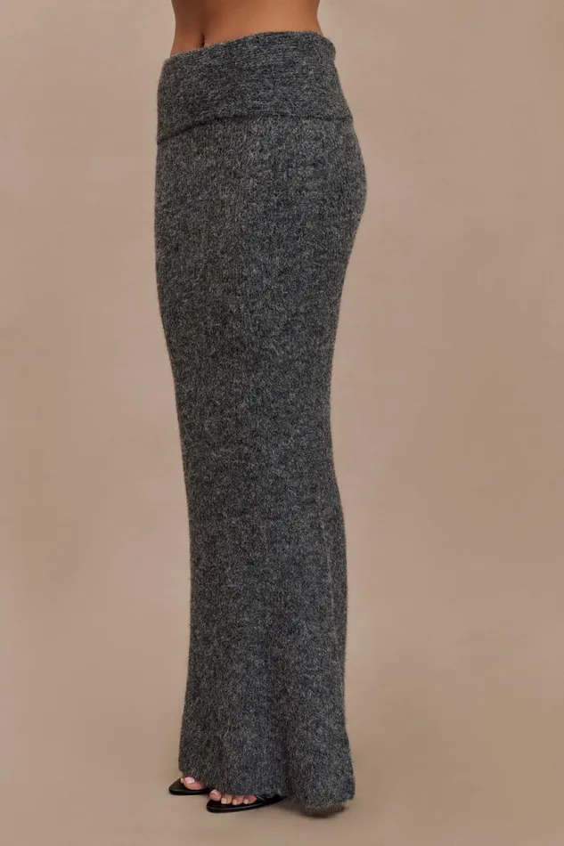 Women Meshki Bottoms Charlotte Knit Maxi Skirt With Overlay 8211 Charcoal