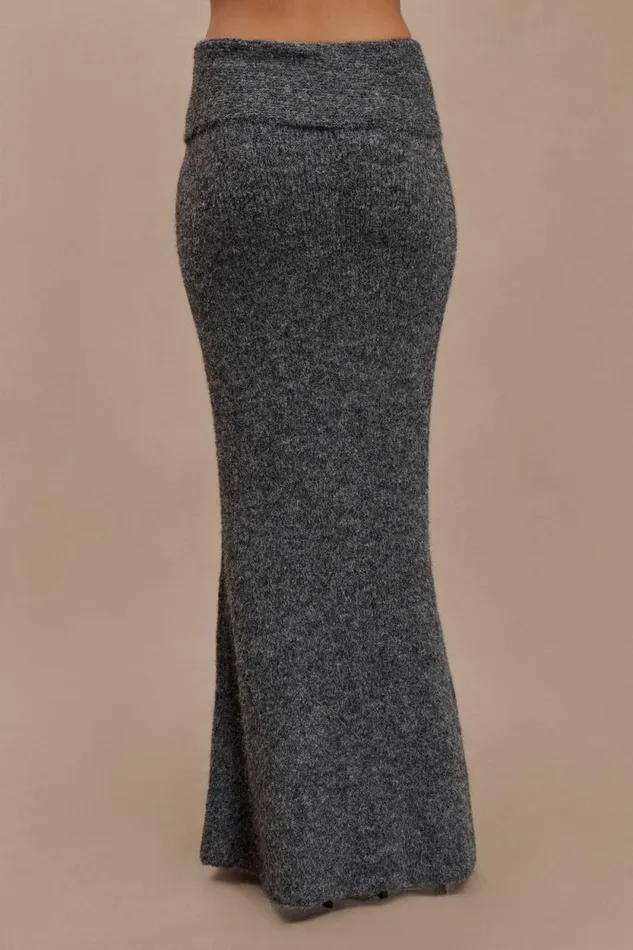 Women Meshki Bottoms Charlotte Knit Maxi Skirt With Overlay 8211 Charcoal
