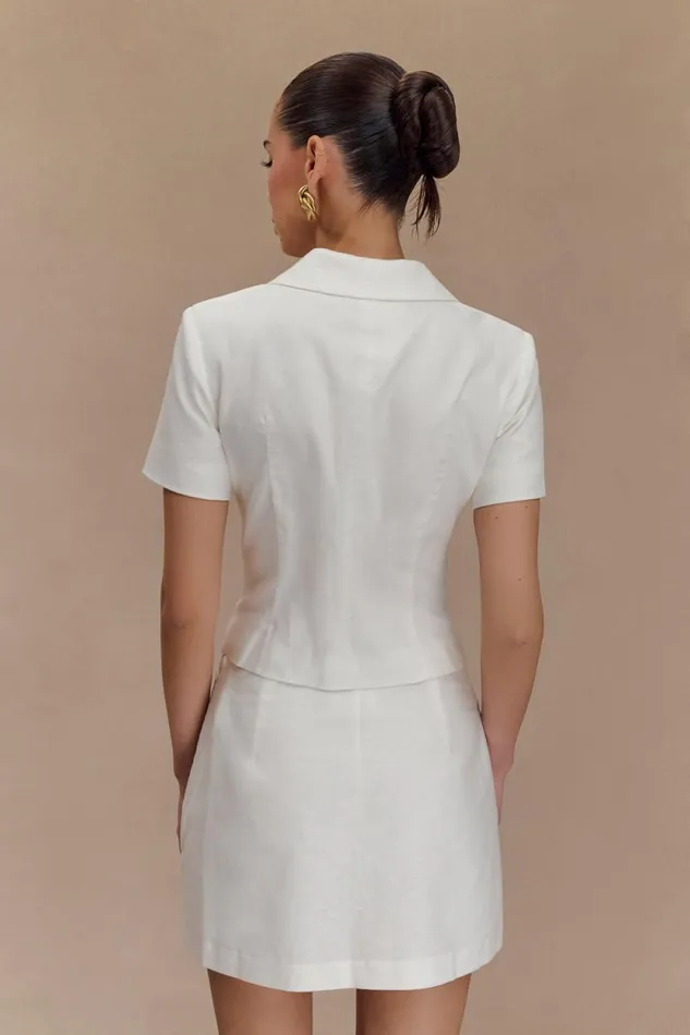 Women Meshki Bottoms Ciara Linen Mini Skort 8211 White