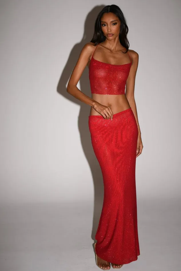 Women Meshki Bottoms Erika Diamante Maxi Skirt 8211 Vermilion Red