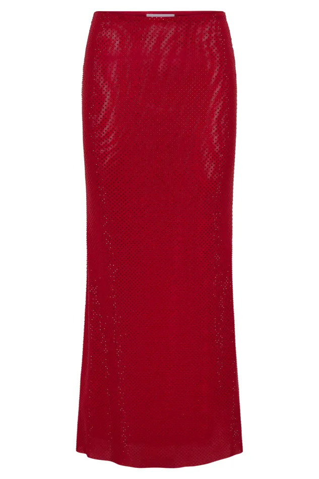 Women Meshki Bottoms Erika Diamante Maxi Skirt 8211 Vermilion Red