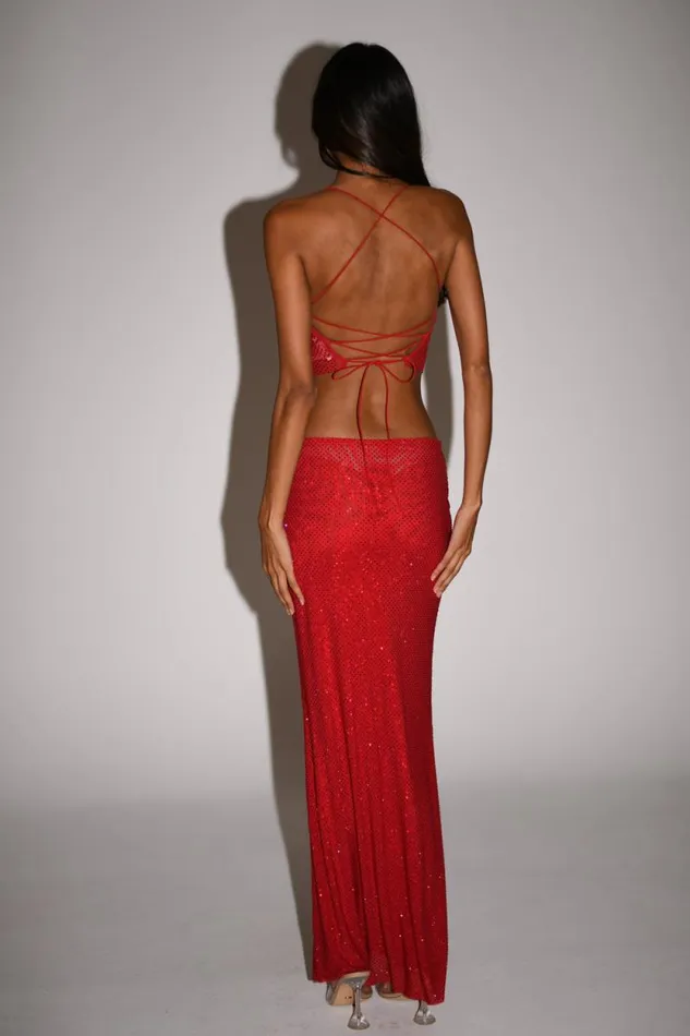 Women Meshki Bottoms Erika Diamante Maxi Skirt 8211 Vermilion Red
