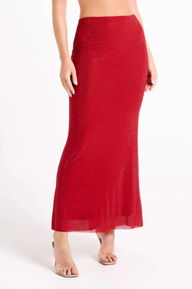 Women Meshki Bottoms Erika Diamante Maxi Skirt 8211 Vermilion Red