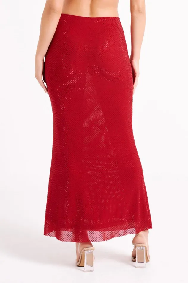 Women Meshki Bottoms Erika Diamante Maxi Skirt 8211 Vermilion Red