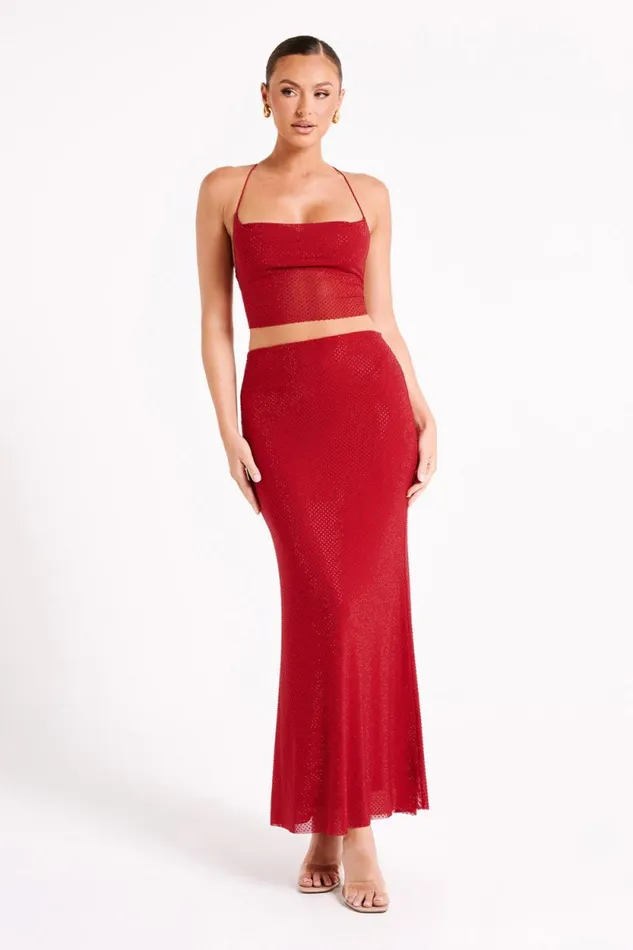 Women Meshki Bottoms Erika Diamante Maxi Skirt 8211 Vermilion Red