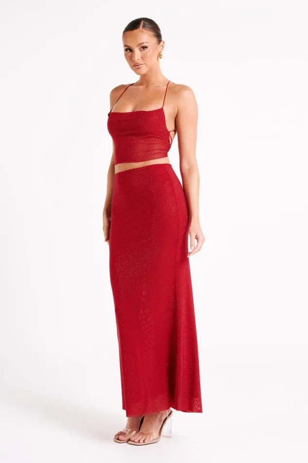 Women Meshki Bottoms Erika Diamante Maxi Skirt 8211 Vermilion Red