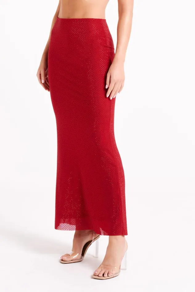 Women Meshki Bottoms Erika Diamante Maxi Skirt 8211 Vermilion Red