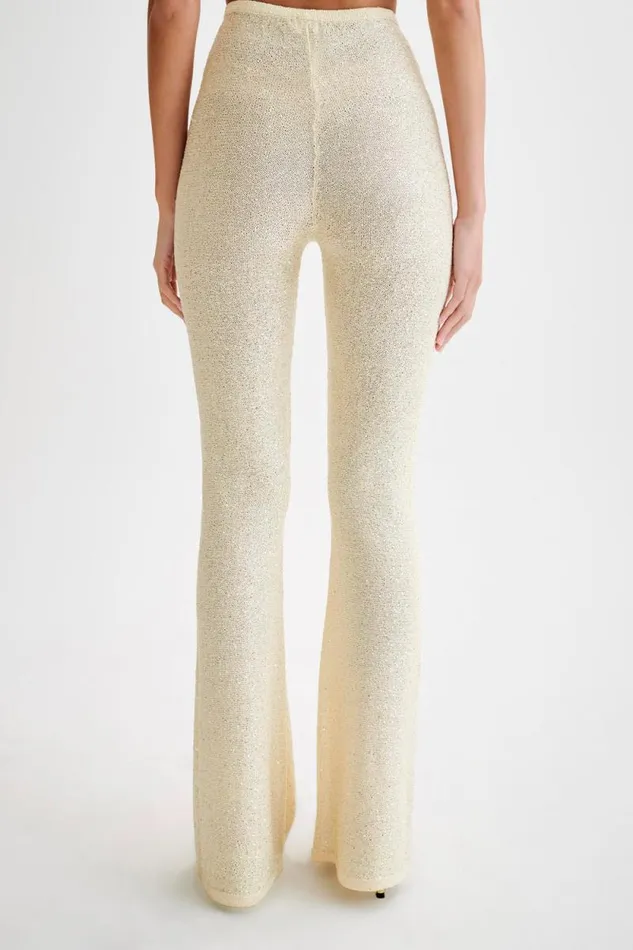 Women Meshki Bottoms Huntley Sequin Knit Pants 8211 Lemon