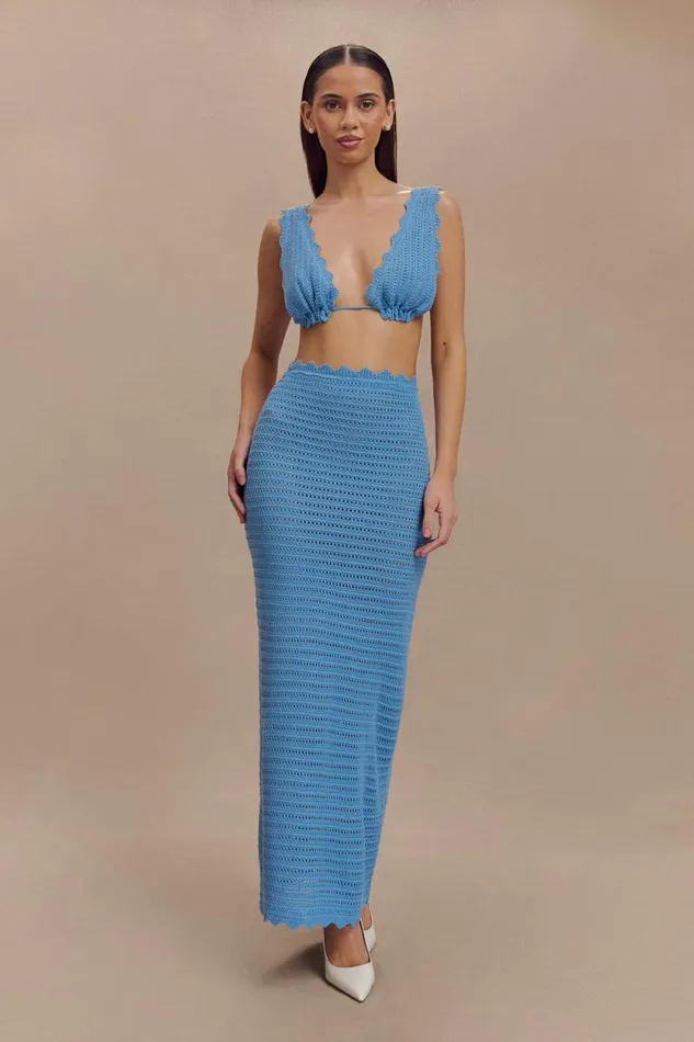 Women Meshki Bottoms Jadia Crochet Fishtail Maxi Skirt 8211 Cornflower Blue