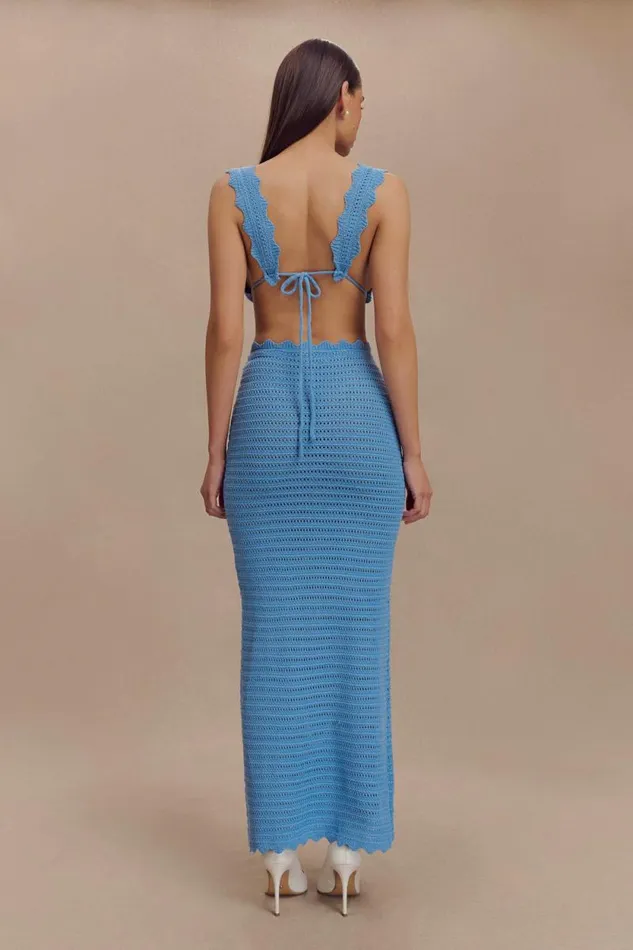 Women Meshki Bottoms Jadia Crochet Fishtail Maxi Skirt 8211 Cornflower Blue