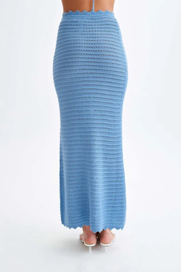 Women Meshki Bottoms Jadia Crochet Fishtail Maxi Skirt 8211 Cornflower Blue