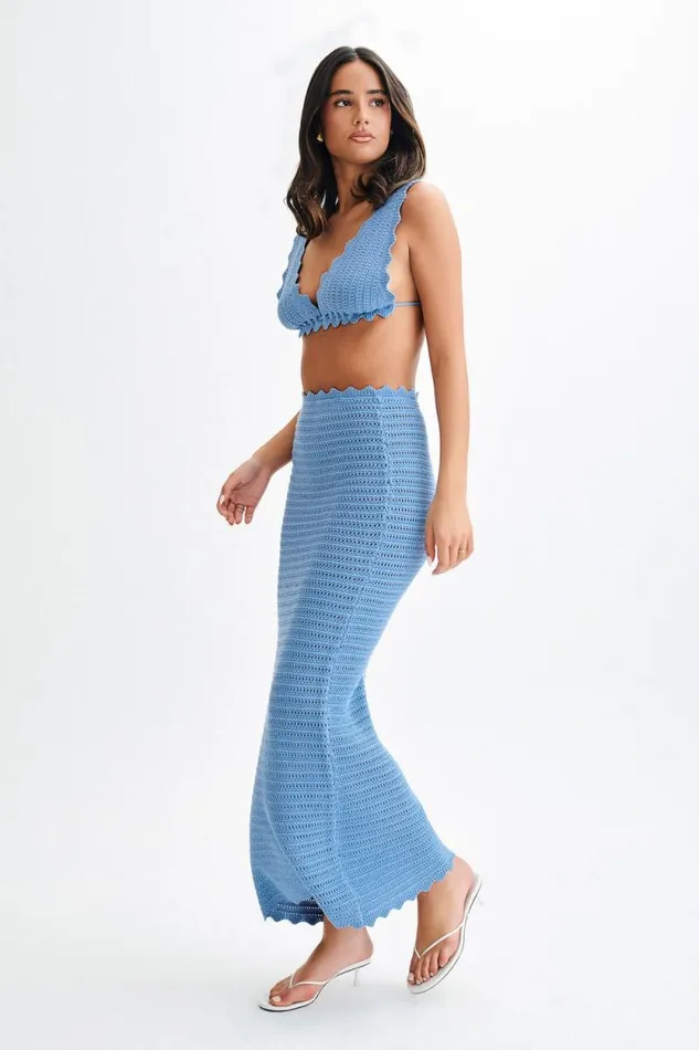 Women Meshki Bottoms Jadia Crochet Fishtail Maxi Skirt 8211 Cornflower Blue
