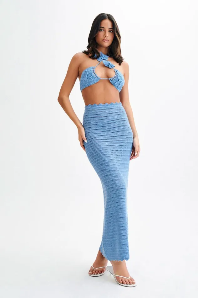 Women Meshki Bottoms Jadia Crochet Fishtail Maxi Skirt 8211 Cornflower Blue