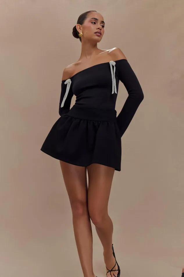 Women Meshki Bottoms Jennie Frill Mini Skort 8211 Black