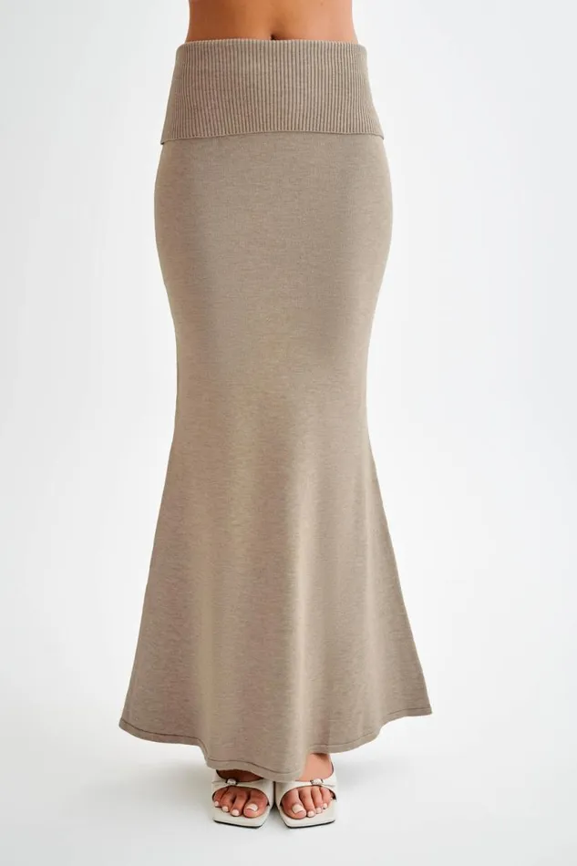 Women Meshki Bottoms Karlie Knit Maxi Skirt With Ribbed Waist 8211 Taupe Marle