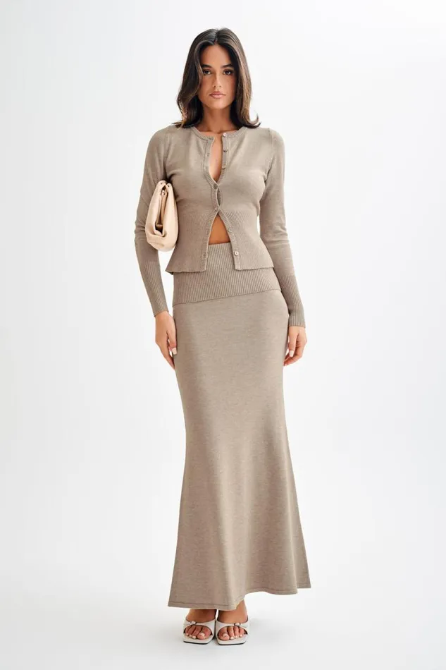 Women Meshki Bottoms Karlie Knit Maxi Skirt With Ribbed Waist 8211 Taupe Marle