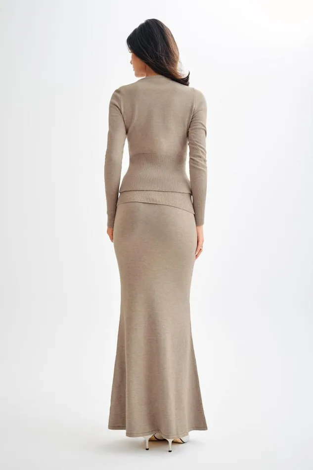 Women Meshki Bottoms Karlie Knit Maxi Skirt With Ribbed Waist 8211 Taupe Marle