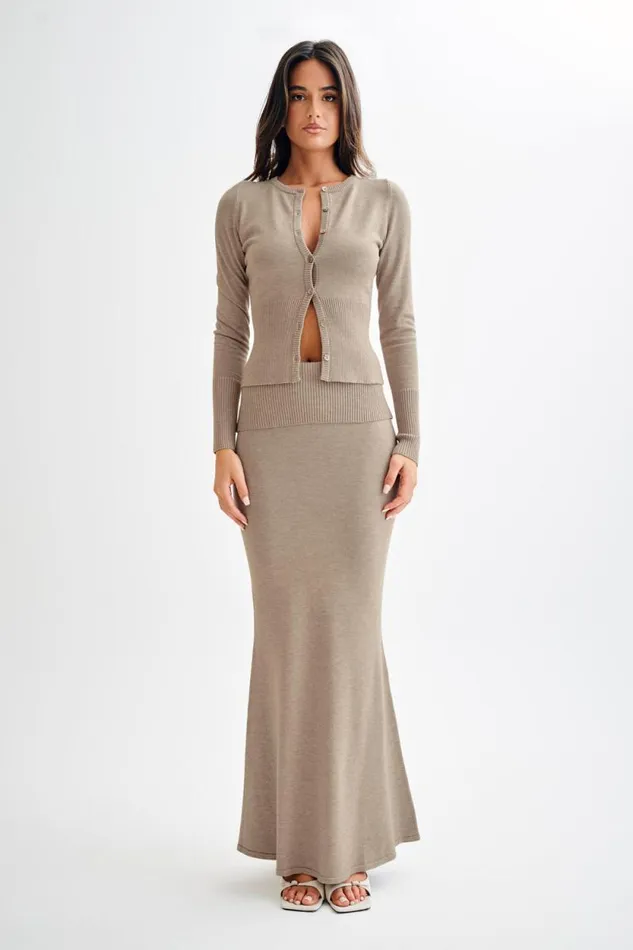 Women Meshki Bottoms Karlie Knit Maxi Skirt With Ribbed Waist 8211 Taupe Marle
