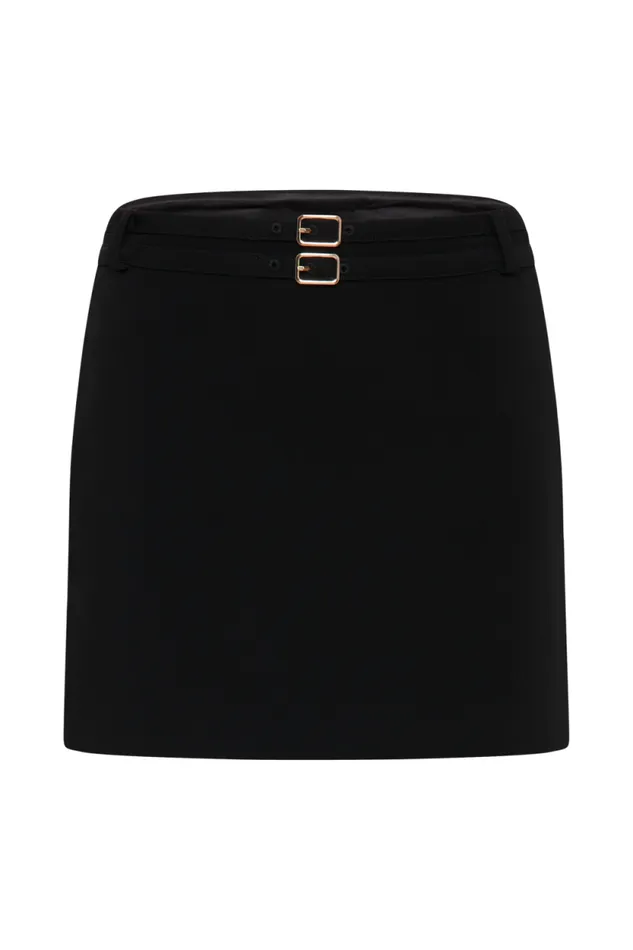 Women Meshki Bottoms Letitia Suiting Mini Skirt With Buckle 8211 Black