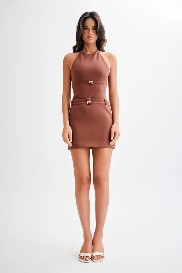 Women Meshki Bottoms Letitia Suiting Mini Skirt With Buckle 8211 Wood