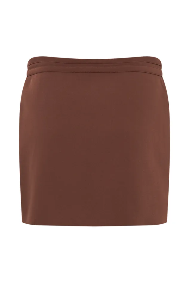 Women Meshki Bottoms Letitia Suiting Mini Skirt With Buckle 8211 Wood