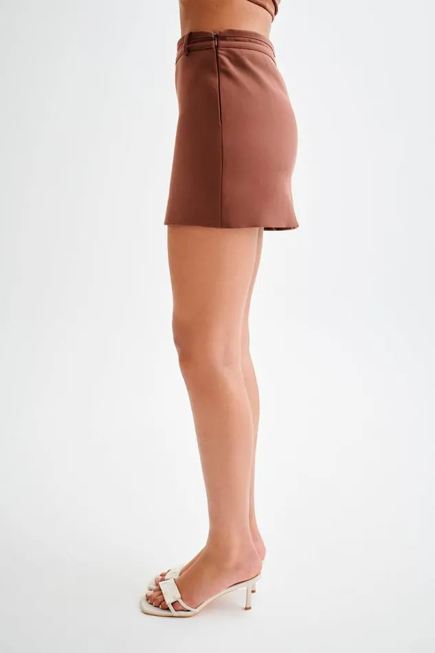 Women Meshki Bottoms Letitia Suiting Mini Skirt With Buckle 8211 Wood