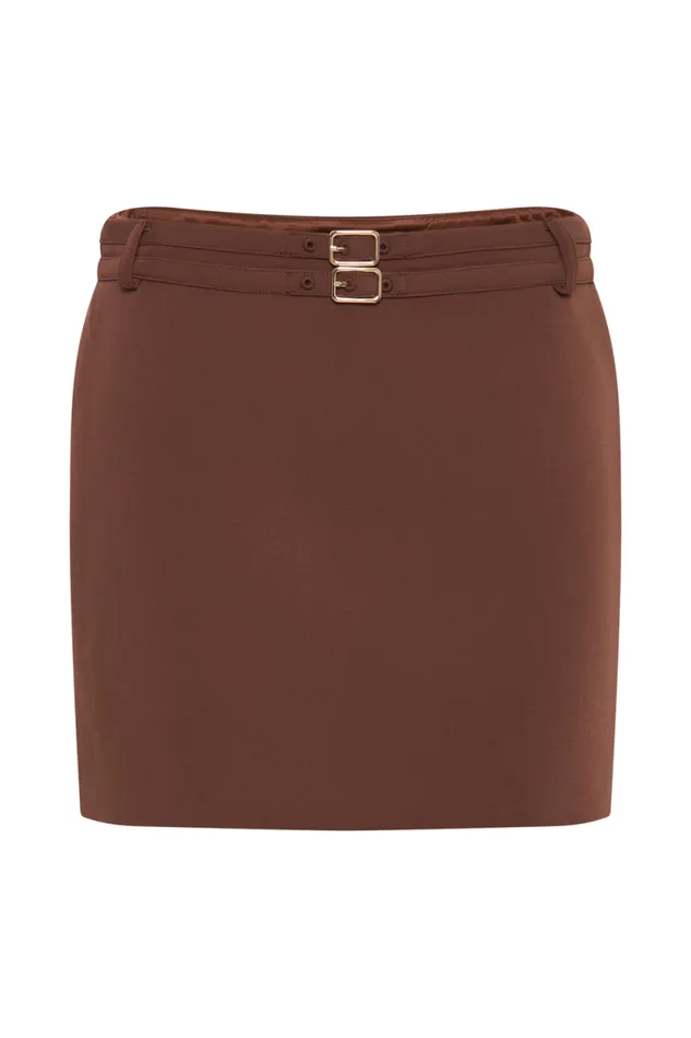 Women Meshki Bottoms Letitia Suiting Mini Skirt With Buckle 8211 Wood