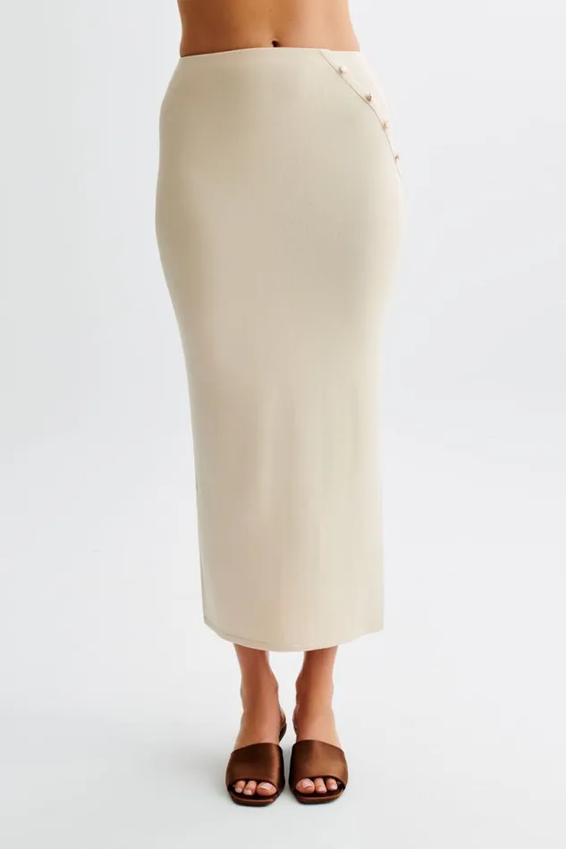 Women Meshki Bottoms Maisie Buttoned Knit Maxi Skirt 8211 Cream