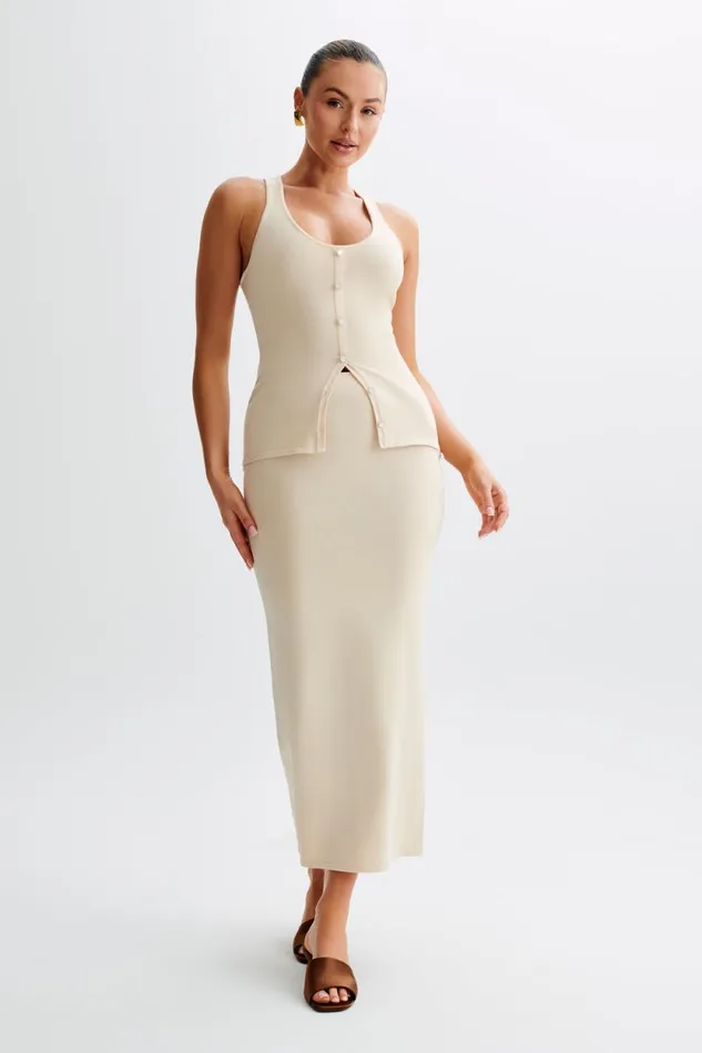 Women Meshki Bottoms Maisie Buttoned Knit Maxi Skirt 8211 Cream