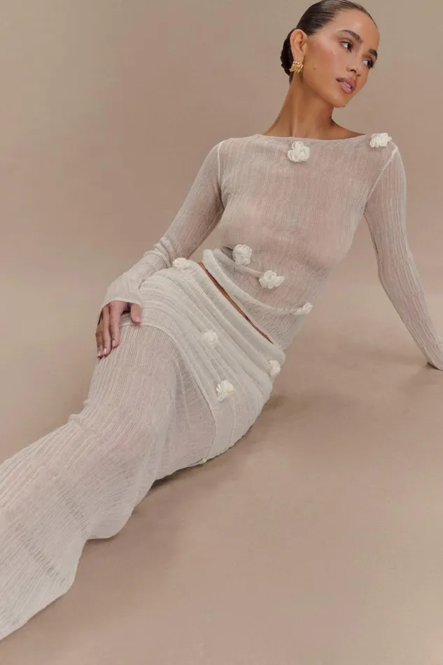 Women Meshki Bottoms Orianna Orchid Knit Maxi Skirt 8211 Ivory