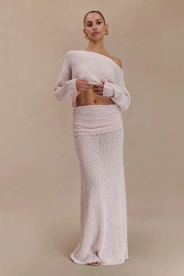 Women Meshki Bottoms Petra Ruched Knit Maxi Skirt 8211 Misty Rose