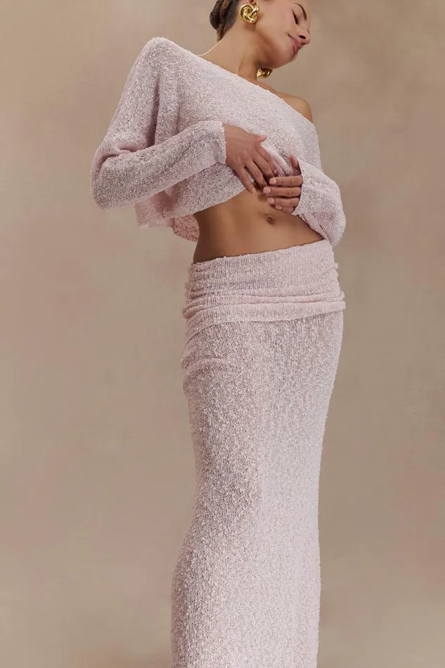 Women Meshki Bottoms Petra Ruched Knit Maxi Skirt 8211 Misty Rose