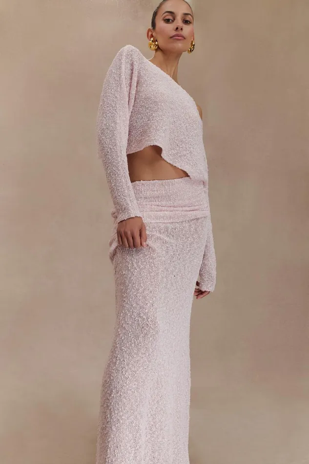 Women Meshki Bottoms Petra Ruched Knit Maxi Skirt 8211 Misty Rose
