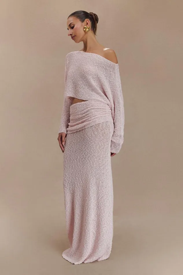 Women Meshki Bottoms Petra Ruched Knit Maxi Skirt 8211 Misty Rose