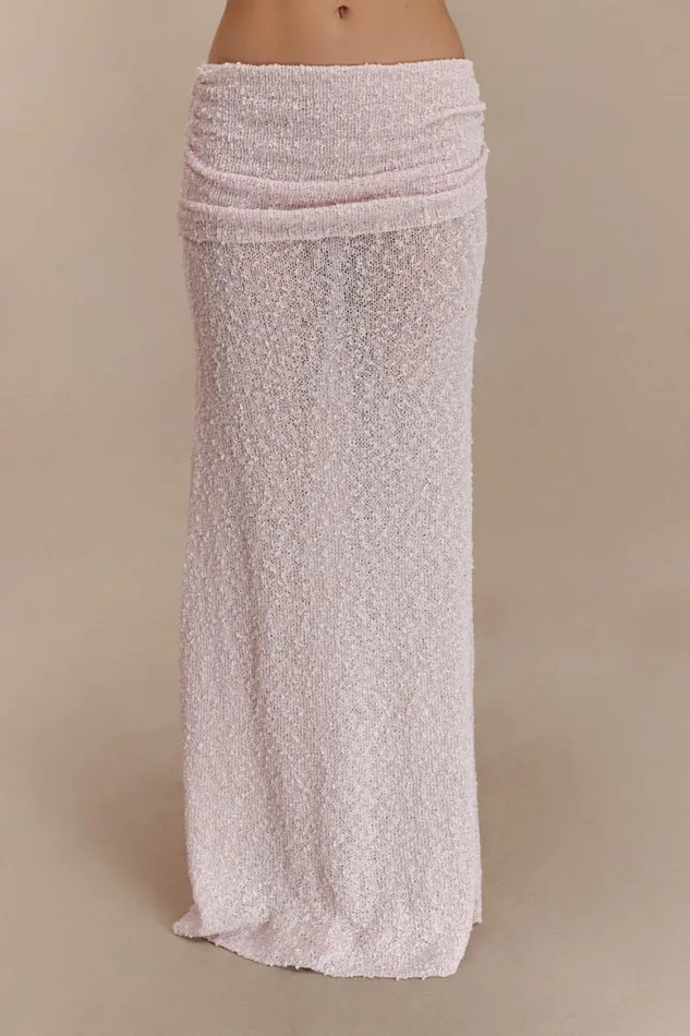 Women Meshki Bottoms Petra Ruched Knit Maxi Skirt 8211 Misty Rose
