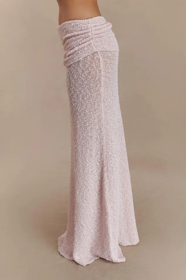 Women Meshki Bottoms Petra Ruched Knit Maxi Skirt 8211 Misty Rose