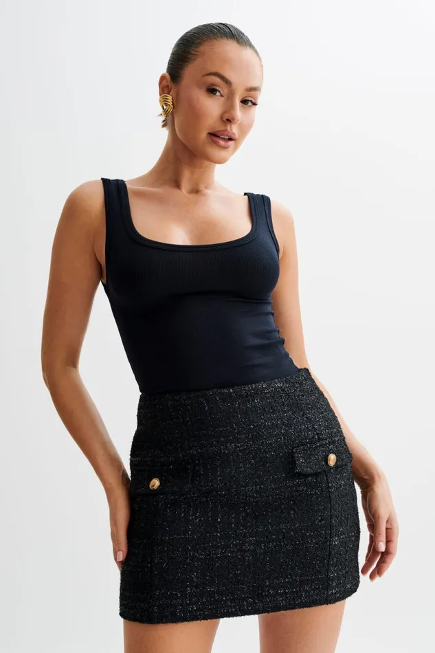 Women Meshki Bottoms Priscilla Tweed Mini Skirt 8211 Black