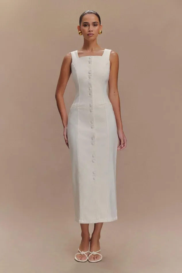 Women Meshki Bottoms Reyna Denim Midi Dress 8211 White