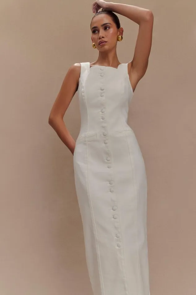 Women Meshki Bottoms Reyna Denim Midi Dress 8211 White